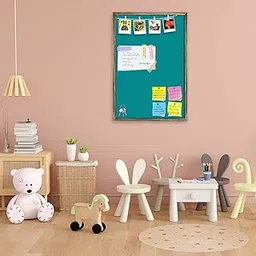 ArtzFolio Greens Family Dark Cyan Colour | Bulletin Board Notice Pin Board | Vision Soft Board Combo with Thumb Push Pins & Sticky Notes | Antique Golden Frame | 12 x 18 inch (30 x 46 cms)-image-0