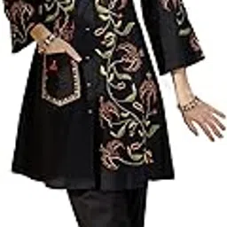 indo era Women's Pure Cotton Floral Embroidered A-Line Above Knee Kurta & Pant Set (IESTR11562)-picture-36