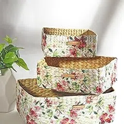 Habere India-All The Cultures Fabricating India Storage Basket | Clothes Organiser | Wardrobe Organizer For Storage | Jute Basket Organizer (Rectangular: Set Of 3- S,M,L)-picture-30