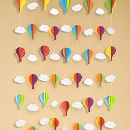 The Banner company Hot Air Balloon & Cloud Hanging Decoration – 3D Paper Garland for Birthday, Baby Shower, Nursery, Kids Room, Wall & Ceiling Party Decor image 1