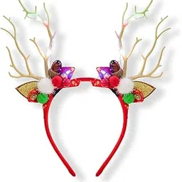 radhu & kabby Christmas Reindeer Antler Headband for Girls | Red Hairband with LED Lights | Christmas Party Accessory | Fancy & Stylish | One Piece-picture-36