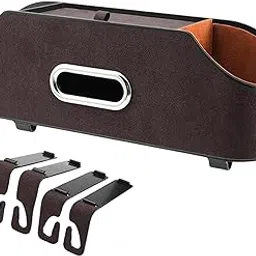 shop home essentials HomeEssentials Car Headrest Backseat Organizer with Cup Holder, Backseat Storage Box Cup Drink Holders, Tissue Box & Phone Mount Bottle Cellphones Coffee Coasters Wallet Cards (Brown)-picture-29