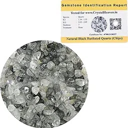 Certified Black Rutilated Quartz Crystal Raw Chips - Pre Drilled Crystal Stones for Pooja Supplies Vastu Crystal Grids, Meditation, and Healing Practices - Chakra Balancing and Protection Stone-picture-27