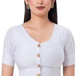 shilpa Women's Cotton Half Sleeve Blouse | Soft Breathable Fabric | Round Neck Design | Comfortable Fit for Daily and Occasion Use | Easy to Maintain | White-picture-21