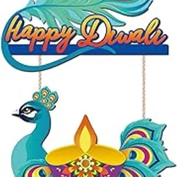 HOURIA Happy Diwali Wooden Sign(11.6”x19.7”),Indian Festival of Lights Wall Decor with Rangoli Diyas,Indian Deepawali Peacock Door Hanger for Front Door Porch Party Home Office-picture-62