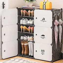 Oumffy Portable Shoe Rack for Home Plastic Shelves Household, DIY Shoe Rack with Door for Heels/Shoes for Entryway,Hallway,Bedroom (Blackwhite, 12-SHELF-6-DOOR)-image-31
