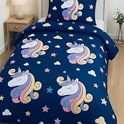 AHD Premium All Season Polycotton Razzai Duvet Quilt Blanket Cover – AC Comforter Cover for Single Bed with Zipper Closure Size 60" x90 inches (Blue Unicorn)-picture-18