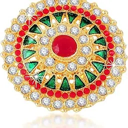 yellow chimes Women's Traditional Cocktail Adjustable Stone Gold Plated Stone Studded Big Floral Shaped Finger Ring Pink and Gold-picture-46