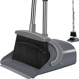 Broom and Dustpan Set, Dust pan with Long Handle, Broom with Dustpan Combo Set, Broom and Dustpan for Home, Indoor or Outdoor Cleaning Tool (Deep Gray&Light Gray)-image-3
