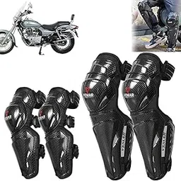 Auto Pearl Motorcycle Knee Shin Guards Elbow Pads, 4 in 1 PP Shell Motocross Knee Shin Safe Protection Armor for Moto Cycling Racing compatible with Avenger (Carbon Black, 4Pcs)-picture-21
