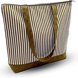 reflaira 300 GSM Striped Cotton Canvas Tote Bag with Zipper | Large Reusable Shoulder Bag for Men & Women | Eco Friendly College, Office & Shopping Bag (14×13×4 in)-picture-28
