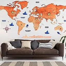 Elk 3D Wooden World Map Wall Decor - Metallic Color - Perfect Home Wall Decor for Travel Enthusiasts (Size 90x52 CM)-picture-32