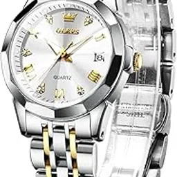 olevs Womens Watch Fashion Dress Diamond Female Watches for Ladies Analog Quartz Stainless Steel Waterproof Luminous Day Date Two Tone Wristwatch-picture-34
