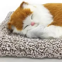 Sleeping Cat Plush Toy with Press Sound – Realistic Fur, Cute Stuffed Animal for Kids, Car Dashboard & Desk Décor – Simulated Breathing Sound Cat Toy (Orange and White)-picture-24