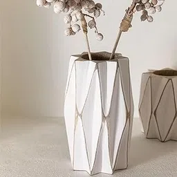 Wooden Flower Vase for Home Decor | Mango Wood Round Hand Carved Vase for Tabletop Decoration | Boho Rustic Dry Flowers Pot Item. Pen Holder White Wash-picture-11