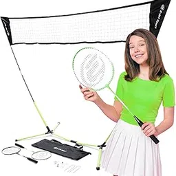 E-Jet Badminton Net Rackets Shuttlecocks Combo Set - Portable & Instant Setup (Backyard Fun, Beach Park Picnic Outdoor Games), Green, 5.1 x 7.8Ft, (EOB72740)-image-79