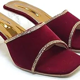 todria Womens Designer Block Heel Sandals Gold Party Slip-On Mules with Crystal Embellished Trim | Stylish Comfortable Square Toe Heels for Weddings, Casual & Festive Outfits-picture-52