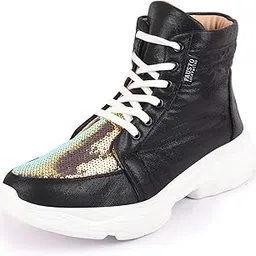 fausto Women's High Ankle Lace Up Embellished Sneakers for Party|Casuals|Outdoor|Fashion|Outfit|Comfortable with TPR Sole Flexiblity-picture-50