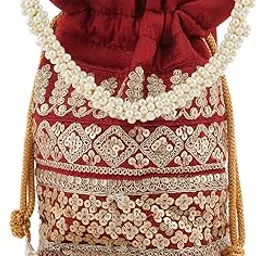 teejh Royal Affair Dark Maroon Embroidered Potli Bag-picture-13