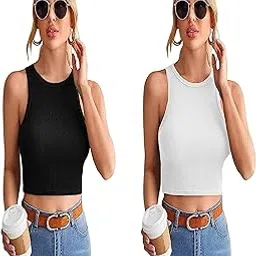 srisaras Women's Black & White Cotton Strechable Tank Tops/Crop Tops-picture-45