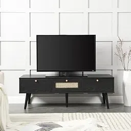 OCTANGLE Sheesham Wood TV Unit for Living Room - Wooden Free Standing Tv Unit with 3 Drawer TV Entertainment Unit (Cane, Walnut Finish)-picture-13