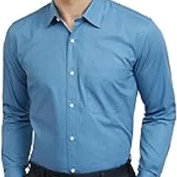 raymond Men's Regular Fit Solid Pattern Pure Cotton Semi Cut Away Collar Full Sleeve Formal Shirt (Size: 46)-RMSY12986-B4 Medium Blue-picture-20