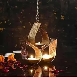 Vintageware® Golden Metal Tealight Candle Holders | Leaf Design Lanterns for Diwali, Christmas, Home, Table & Festive Decoration – Set of 1 (Large)-picture-60