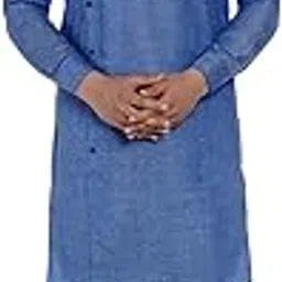 veera paridhaan Men's Ethnic Poly Cotton Full Sleeve Textured Side Button Long Kurta(Blue)-picture-43