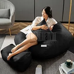 LEXAVI Brand® - 5XL Imported Soft Oxford Leather Bean Bag with Rectangular Extra Comfortable Footrest & Comfy Cushion with Beans Filled I Bean Bag Chair (Ready to Use) Color- (XXXXXL - -Black)-picture-21