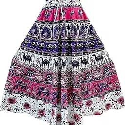 chandrawat Women's Cotton Jaipuri Sanganeri Print Fashion Skirt, Wrap Around, Maxi Skirt, Mandala Hand Block Rajasthani Fashion Skirt Colored Wrap Around (Free Size) image 1