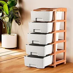 Kuber Industries 5-Tier Collapsible Multipurpose Plastic Drawers Storage Organizer | Durable Cabinets/Storage Rack for Kitchen | Kids Toy Box & Shelf for Home/Office | Brown & White-image-4