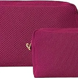 joon blu Minimal Pink Vanity Pouch Set of 2| Spacious, Lighweight & Washable| Perfect for Make-up & Essentials| Big & Small Cosmetic case| Aura Vanity Set - Magenta Pink-picture-22