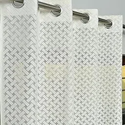 Premium Sheer Net Cross Design Transparent Curtains for Door- 7 Feet (Pack of 2) Cream-picture-20