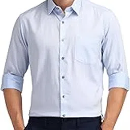 arrow Men Blue Self Design Spread Collar Full Sleeve Formal Cotton Slim Fit Shirt-picture-12