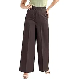 purvaja Women's Comfort Brown Relaxed Fit Below Knee Flat-Front High Rise Solid Formal Trouser-picture-37