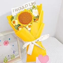Ekhasa Yellow Sunflower Crochet Flowers Bouquet (Medium size) | Knitted Flowers Bouquet For Gifting | Woolen Flower Perfect For Crochet Gifts | Handmade Bouquets Gift-image-23