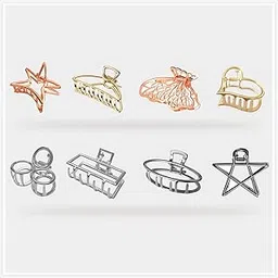 Sanas Hollow Hair Clips Medium Metal Clutchers Golden Silver Bronze Butterfly for Girls and Women, Minimalist Dainty Round Geometric Clamps Hair Clutchers Metal Hairties, 8 Pcs-image-1
