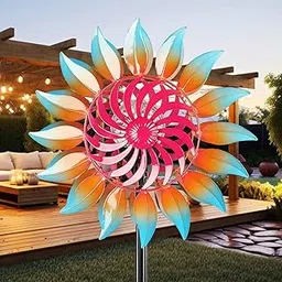Solar Wind Spinner-Wind Spinners for Yard and Garden Metal Yard Art Kinetic Wind Spinner 75 in with Solar Powered Glass Ball for Yard Garden Backyard Lawn Decorations-image-44