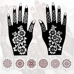 Ivana's Pack of 8 Pcs (2 Pcs Heena Stencil Tatto + 6 Pcs Laser Cut PVC Reusable Heena Stencils), Heena Mehandi Sticker, Mehandi Stickers for Full Hand for Women, Girls and Kids, Easy to Apply, NIV-032-image-62