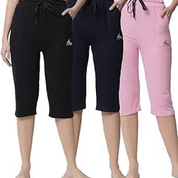 anixa Women's Cotton Capri, Casual Relaxed Fit, Set of 3-picture-12