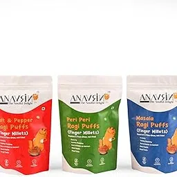 ANAVRIN Ragi Puffs Combo - All Flavor | Peri Peri, Salt & Pepper, and Masala | Roasted, not fried | Crunchy, Healthy Millet Snacks | Gluten Free, Zero Cholesterol | MSG Free, No Preservatives (Pack of 3)-picture-16