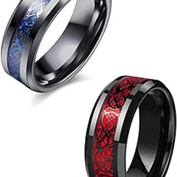 Rings for Men Combo Boys Boyfriend gents friends Blue Ring for Boys 2 Dragon Black Chain Stainless Steel finger Rings Stylish Birthday Gift Anniversary Husband Valentine Gifts Fashion 219-image-9