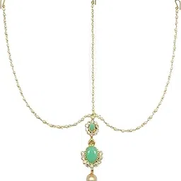 rc radhesh creation Radhesh Creation and Jewellery Gold Plated Mint Color stone Matha Patti Maang Tikka for Women and girls-picture-35