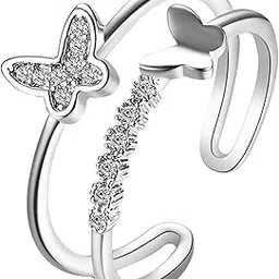 fashion frill Women's Ring Butterfly Design Silver Plated Adjustable Finger Ring For Women Girls Red Crystal Rings Jewellery for Women Gift for Sister-picture-48