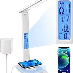 XIZDDL LED Desk Lamp with Wireless Charger, Suitable for Home, Office, Dimmable with USB Charging Port, Built-in Clock, Calendar, Thermometer and Desk Lamp-picture-15