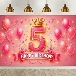 Happy Birthdday Printed Backdrop | Balloon & Floral Party Decoration | Royal Crown Theme Birthdday Banner | Photography Background for Girls' Birthdday, Shower & Event Décor (Backdop_129)-picture-32