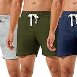 hotfits Men's Casual Cotton Boxer Shorts All Season Soft Feel Fabric Regular Shorts,Workout Shorts, Elastic Waist Running Shorts with 2 Side Pockets - Pack of 3-picture-25