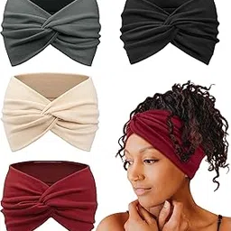 fianoeir 4 Pack Head Band for Women, Stylish Head Scarf and Hairband Set, Comfortable Elastic Head Scarf for Women, Red, Apricot, Gray, Black Colors-picture-22
