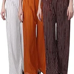 yezi Pack of 3 Stripe Stylish Palazzo/Trouser Bottom Wear for Women & Girls-picture-28