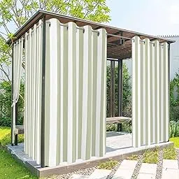 Sage Green Stripe Outdoor Curtains for Patio Waterproof,Modern Boho White Minimalist Geometric Windproof & Sun Blocking Outside Privacy Drape for Pavilion/Porch/Pergola/Garden/Cabana,2Panel,54"Wx84"L-image-22